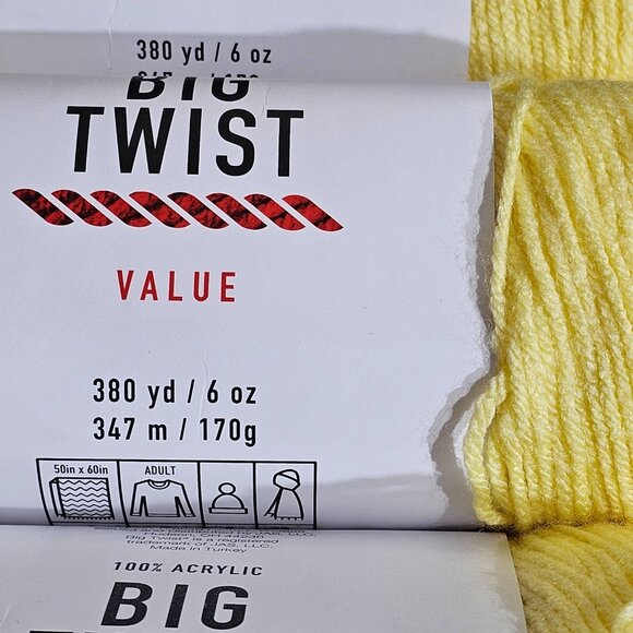 Lot of 3 Big Twist Value Yarn Pale Yellow 380 Yds Each Acrylic Worsted #646727 - Picture 2 of 5